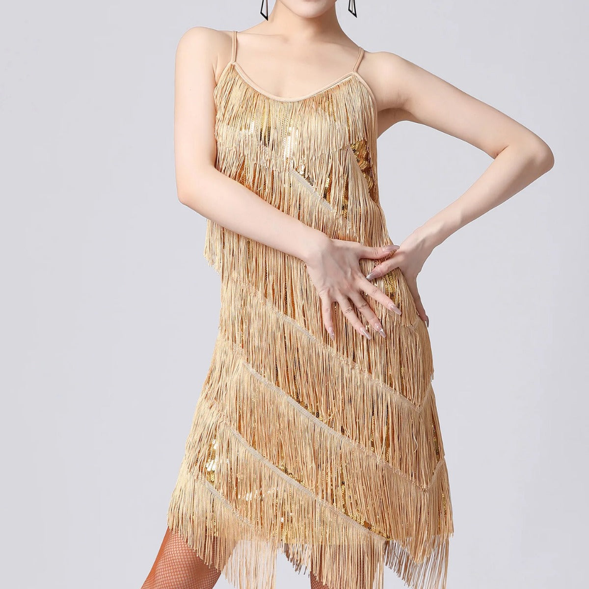 Tiered Fringe Sequin Spaghetti Strap Flapper Mini Dress