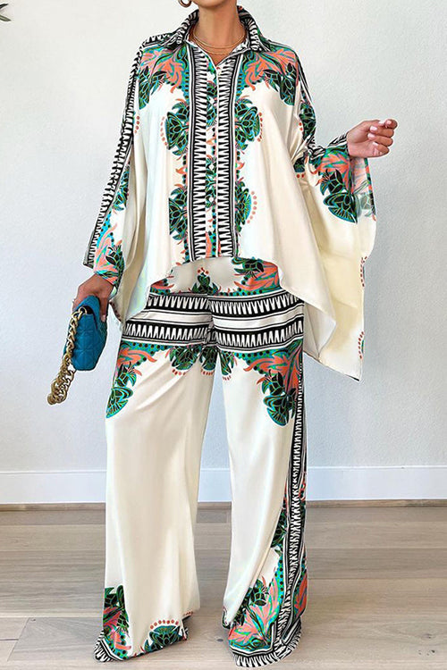 Print Bat Blouse Loose Pants Set