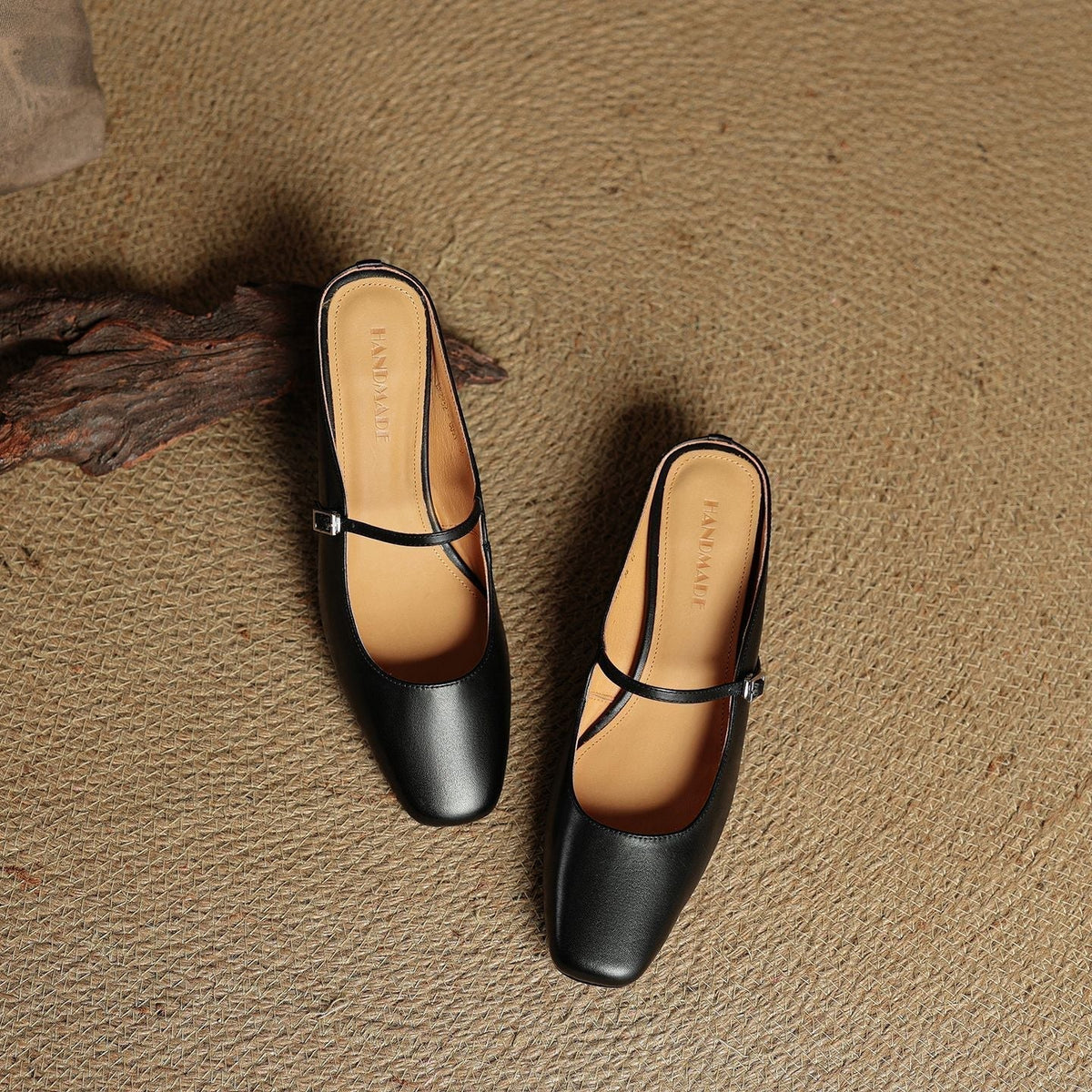 Square Toe Mary Jane Buckle Strap Block Heel Mules