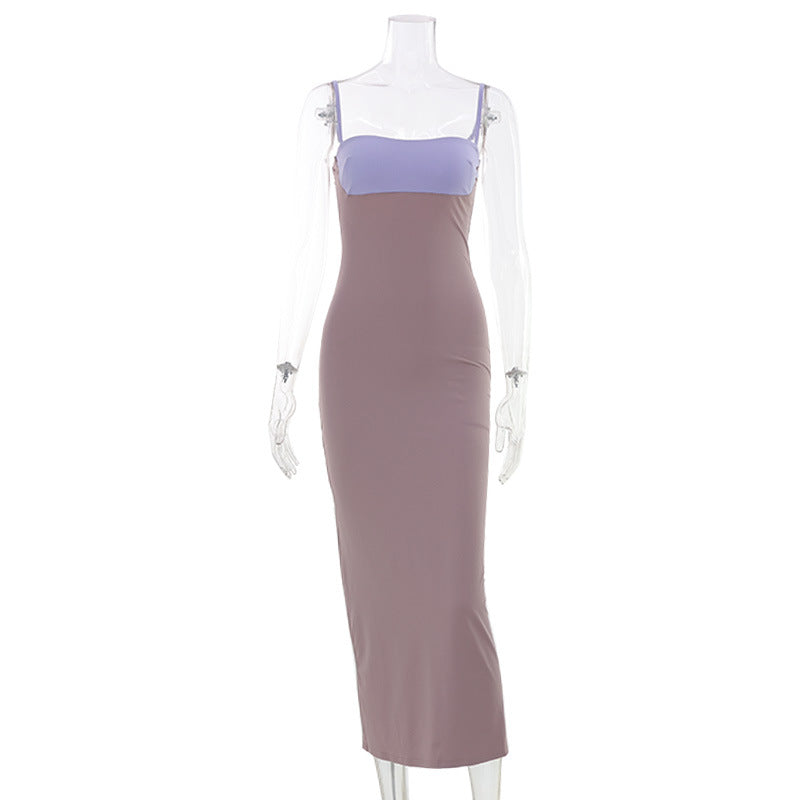 Satin Straight Neck Spaghetti Strap Bodycon Maxi Slip Dress 2