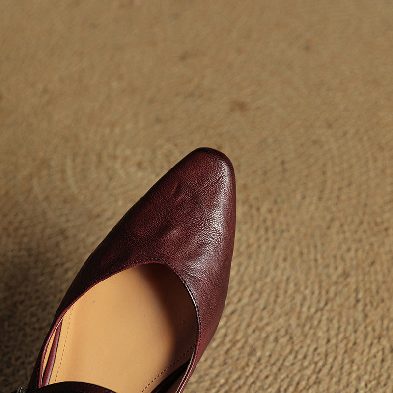 Pointed Toe Ankle Strap Buckle Flat Mary Jane Shoes