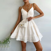 V-Neck Spaghetti Strap Tiered A-Line Mini Dress