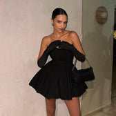 Strapless Cut Out Ruched Pleated Mini Dress