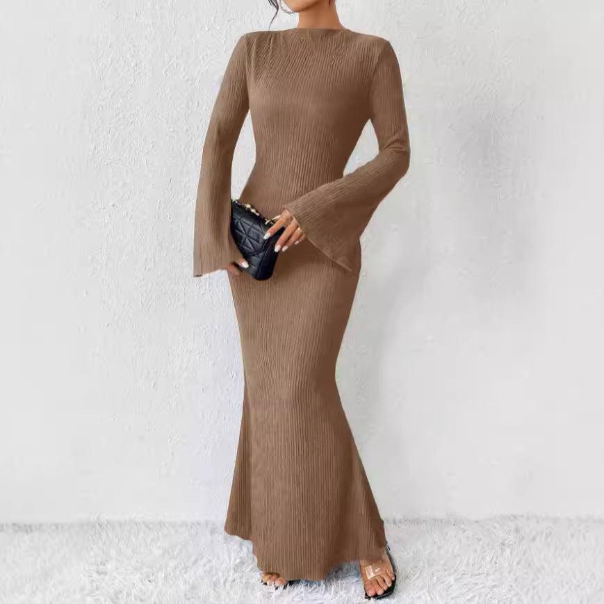 Rib Knit Flare Sleeve Bodycon Mermaid Maxi Dress 4