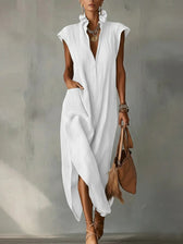 High Neck Cap Sleeve High Split Pocket Maxi Dress 9