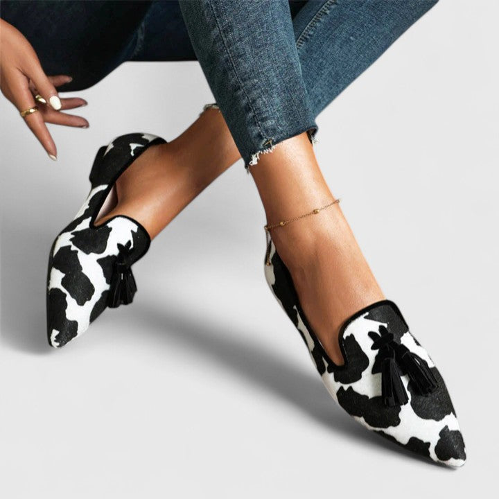 Animal Print Tassel Pointed Toe Flat Loafers