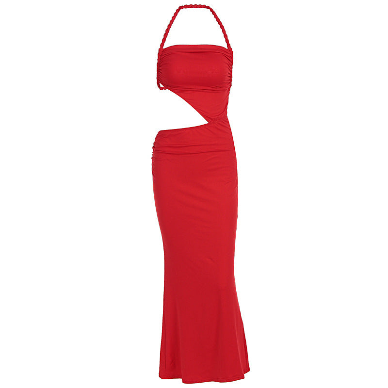 Braided Strap Halter Backless Cut Out Bodycon Maxi Dress 5