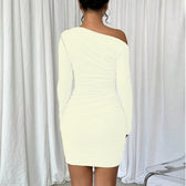 Off Shoulder Long Sleeve Ruched Bodycon Mini Dress 4