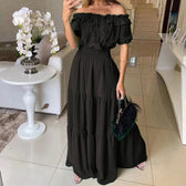 Off Shoulder Puff Sleeve Smocked Tiered Maxi Dress 9
