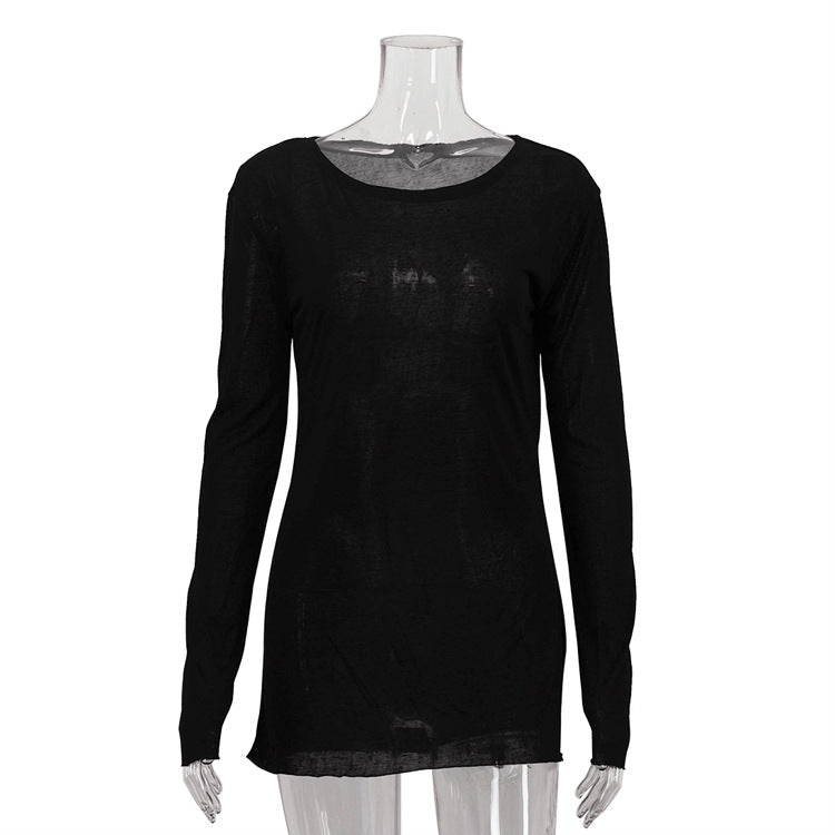 Slub Knit Crew Neck Long Sleeve Oversized T-Shirt Mini Dress 6