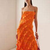 Chiffon Spaghetti Strap Ruffle High Split Maxi Dress 2