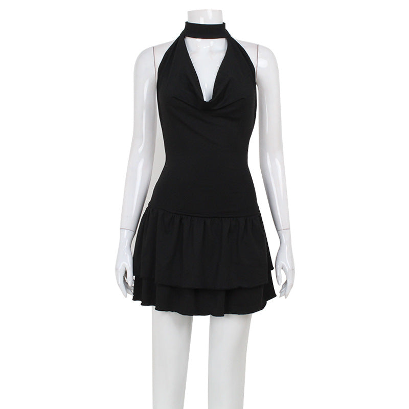 Halter Neck Plunge Sleeveless Tiered Ruffle Hem Mini Dress 4