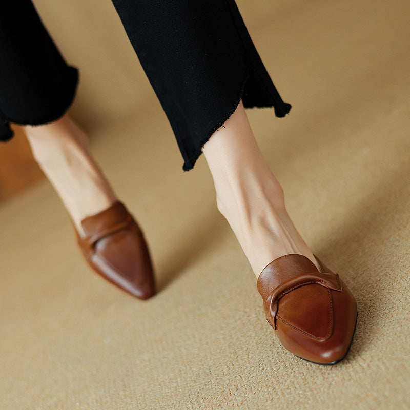 Square Toe Block Heel Loafer Mules