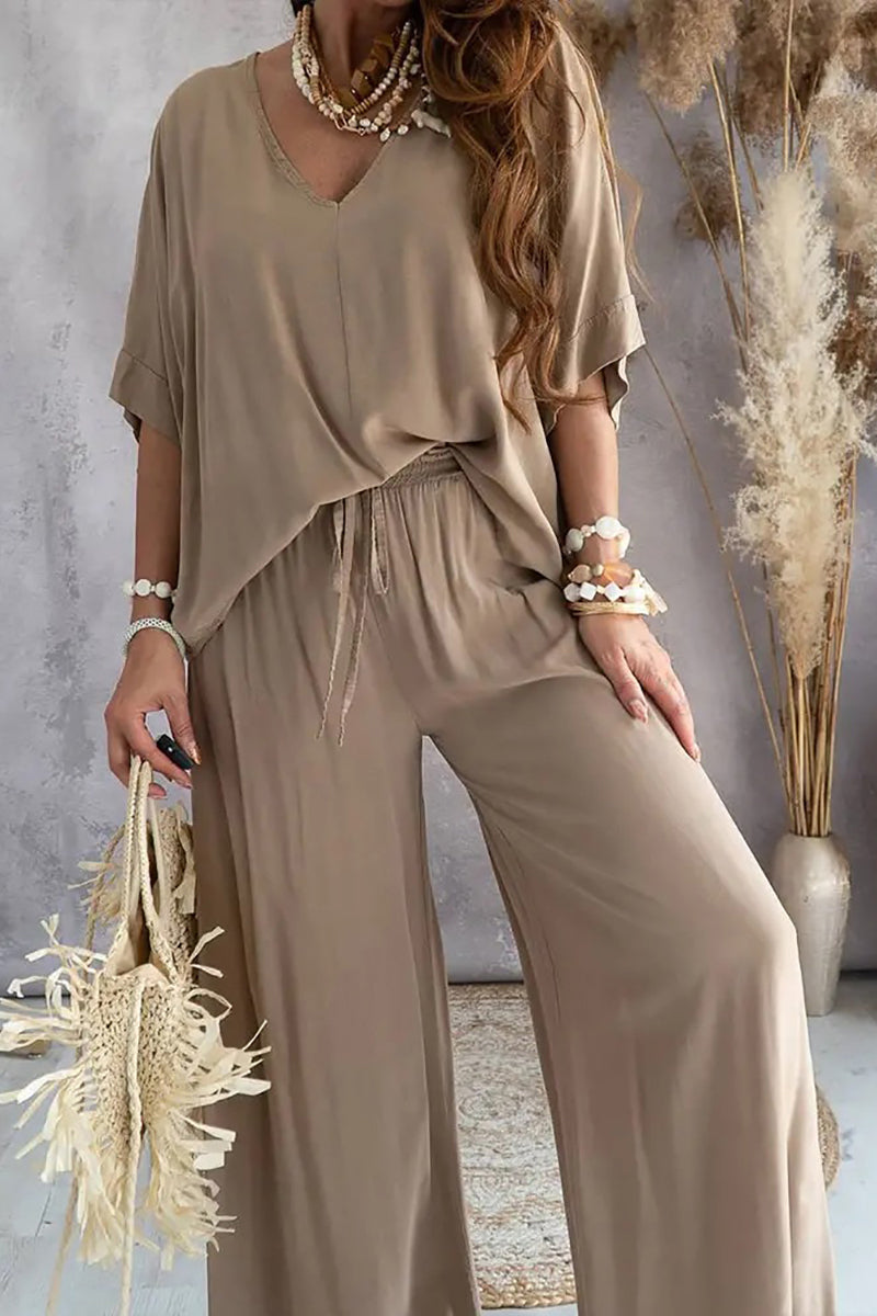 V Neck Bat Blouse Pants Set
