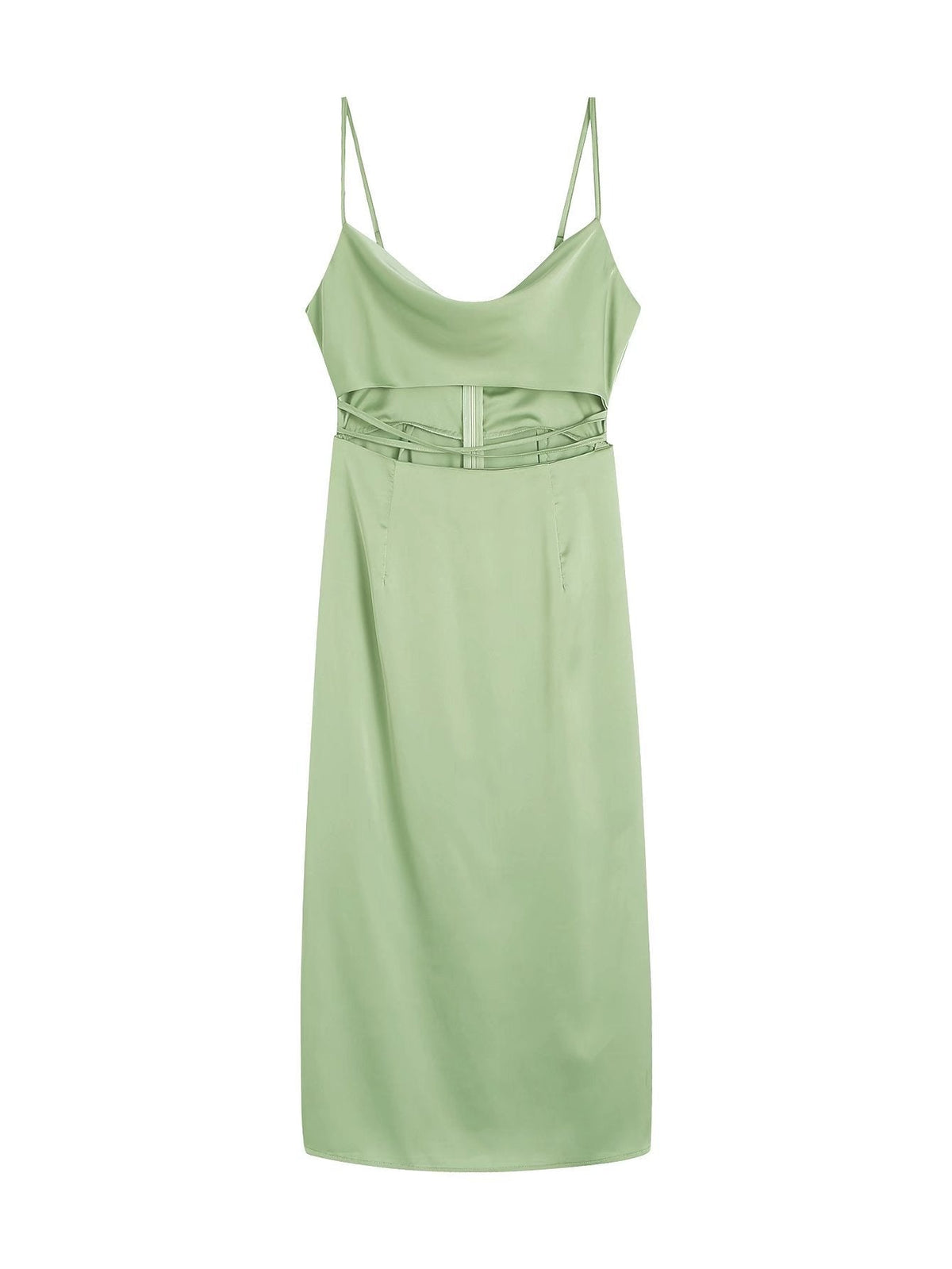 Satin Cowl Neck Cut Out Tie Waist Cami Maxi Dress 3