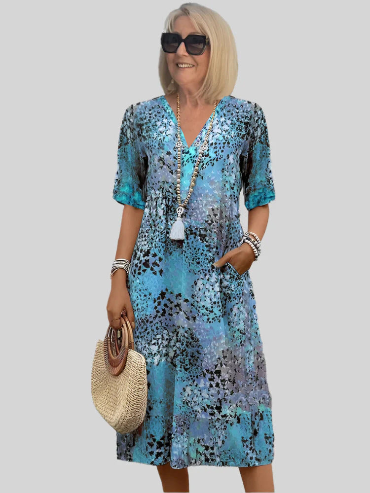 V-Neck Short Sleeve Tiered Midi Dress 10