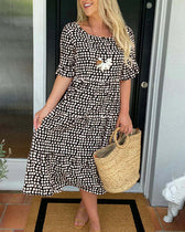 Polka Dot Short Sleeve Tiered Midi Dress 3