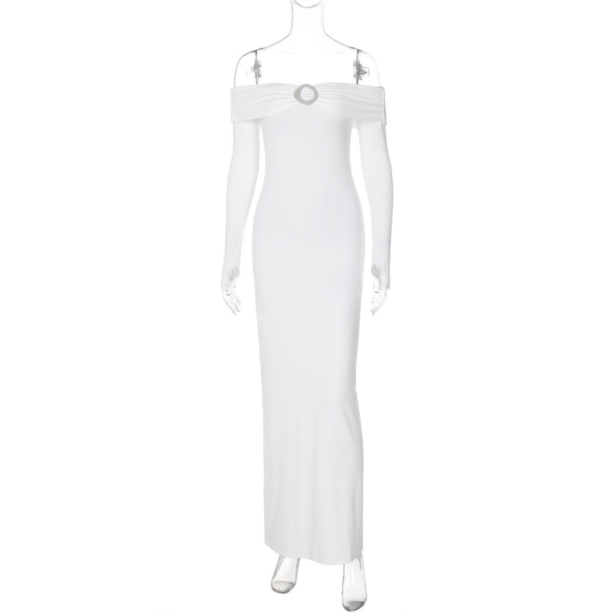Tube Top Off Neck Back Slit Solid Color Mid Length Dress