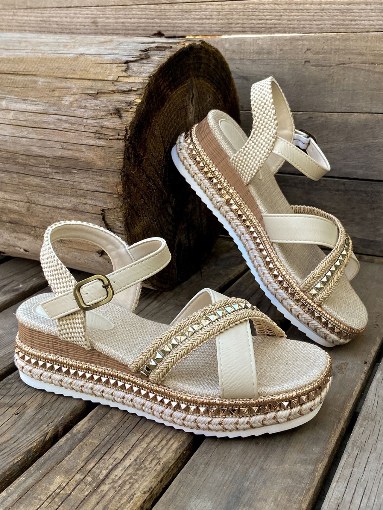 One-Strap Rhinestone Hemp Rope Sole Sandals