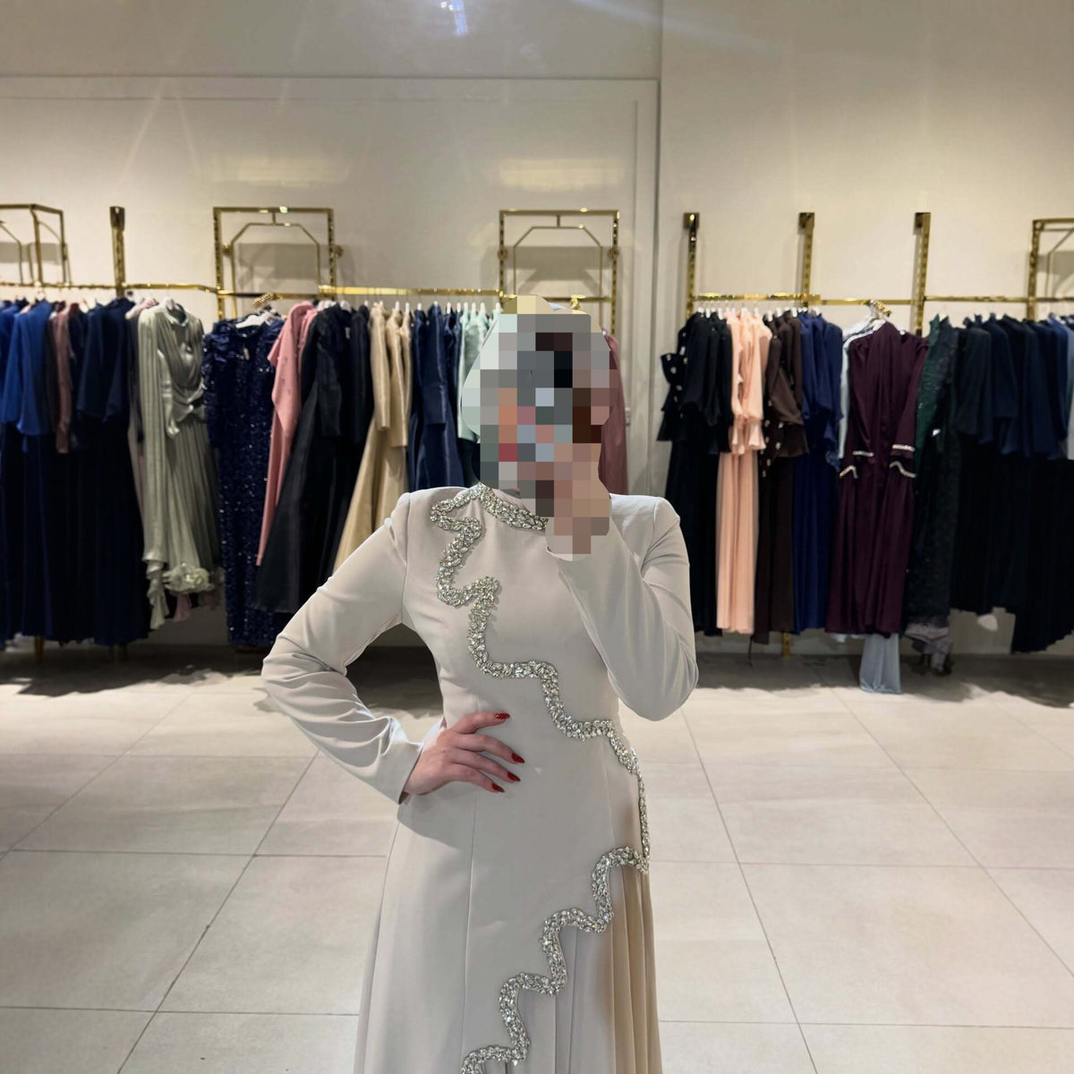 Women Beaded Ribbon Elegant Evening Maxi Dress