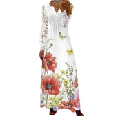 Lace Sleeve V-Neck Long Sleeve Pleated Maxi Dress 5