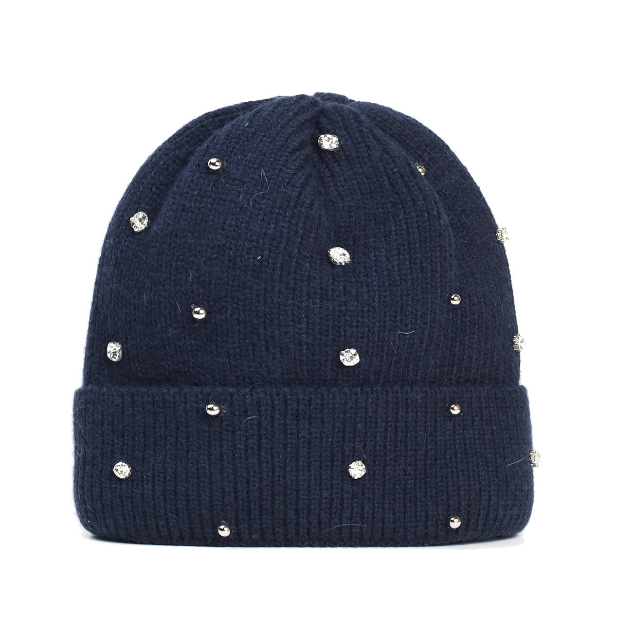 Rhinestone Ribbed Knit Beanie