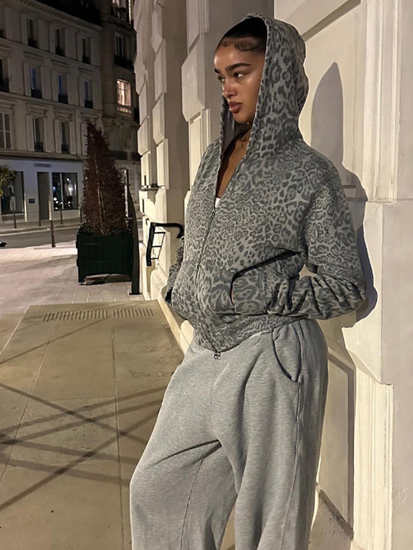 Street Casual Leopard Print Hooded Jacket