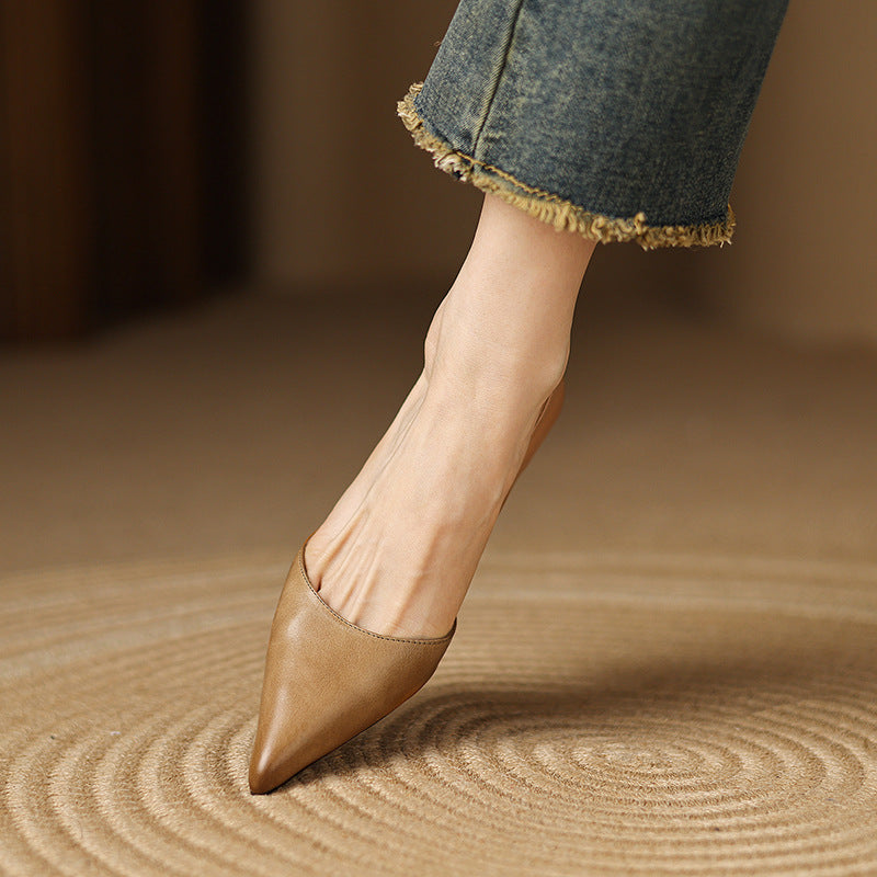 Pointed Toe Slip On Flared Kitten Heel Pumps