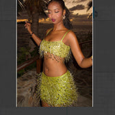 Sequin Fringe Spaghetti Strap Two Piece Set