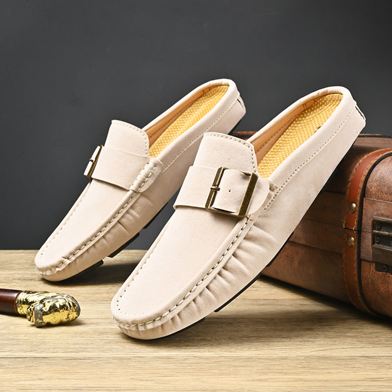 Suede Look Buckle Strap Backless Loafer Mules