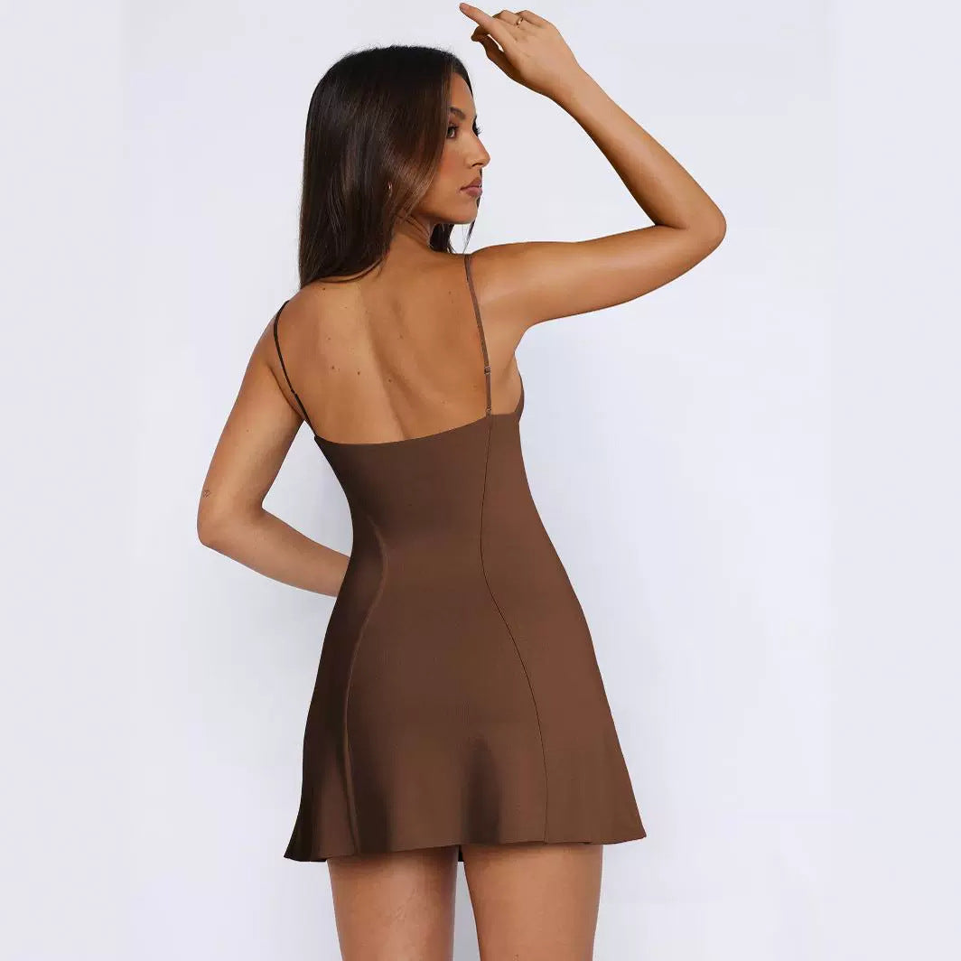 Ribbed Knit V-Neck Spaghetti Strap Side Split Bodycon Mini Dress 3