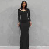 Scoop Neck Spaghetti Strap Bodycon Mermaid Maxi Dress 42