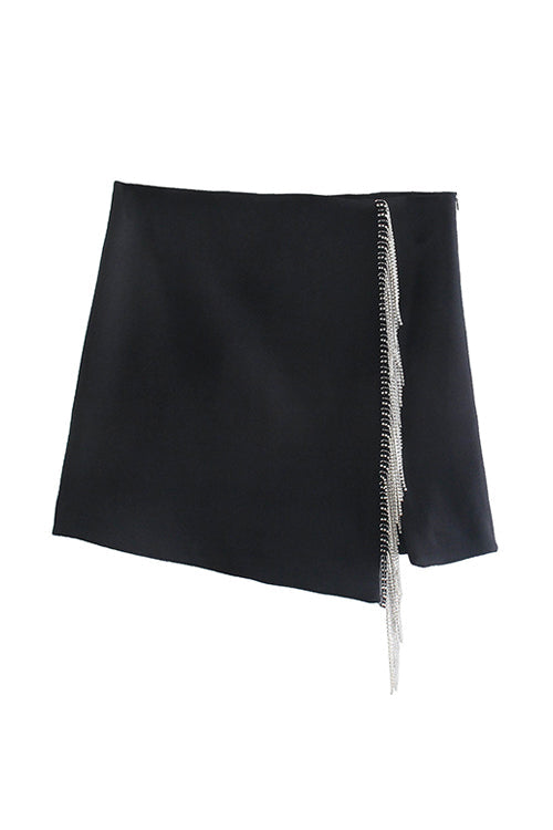 Rhinstone Tassels Slit Skirts