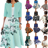 Floral Sleeveless Midi Dress with Bolero Two Piece Set