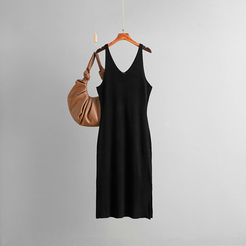 Ribbed Knit V-Neck Sleeveless Side Slit Bodycon Midi Dress 2