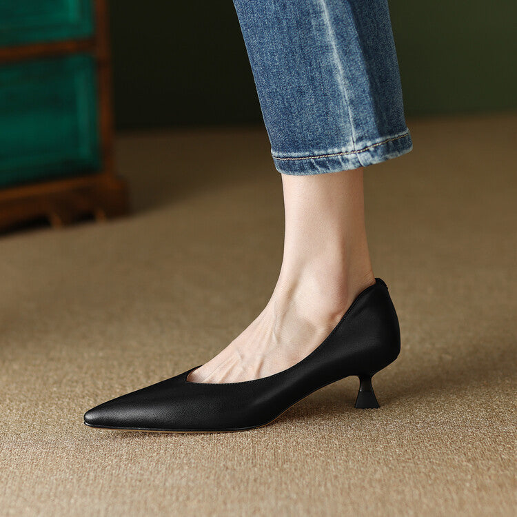 Pointed Toe Slip On Kitten Heel Pumps