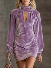 Velvet High Neck Cut Out Long Sleeve Bodycon Mini Dress 8