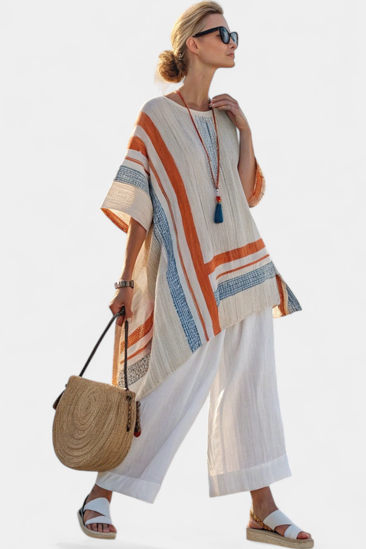 Striped Boxy Oversized Poncho Top