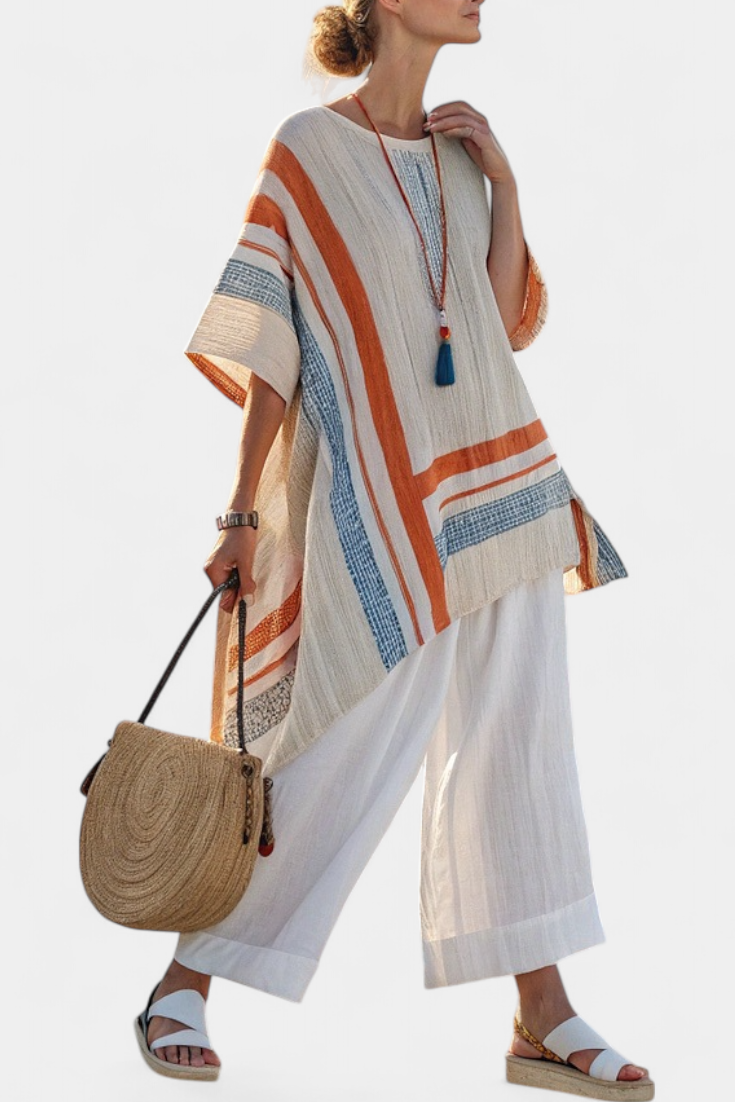 Striped Boxy Oversized Poncho Top