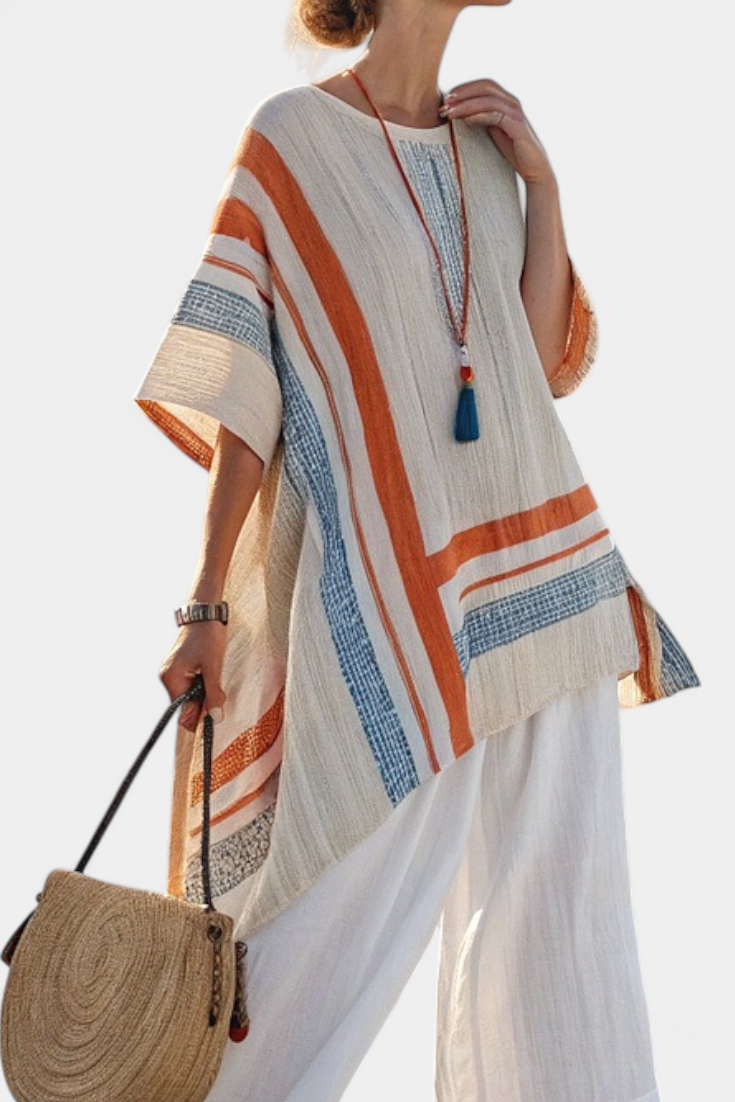 Striped Boxy Oversized Poncho Top