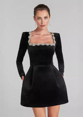 Velvet Floral Embellished Mini Dress - View 5