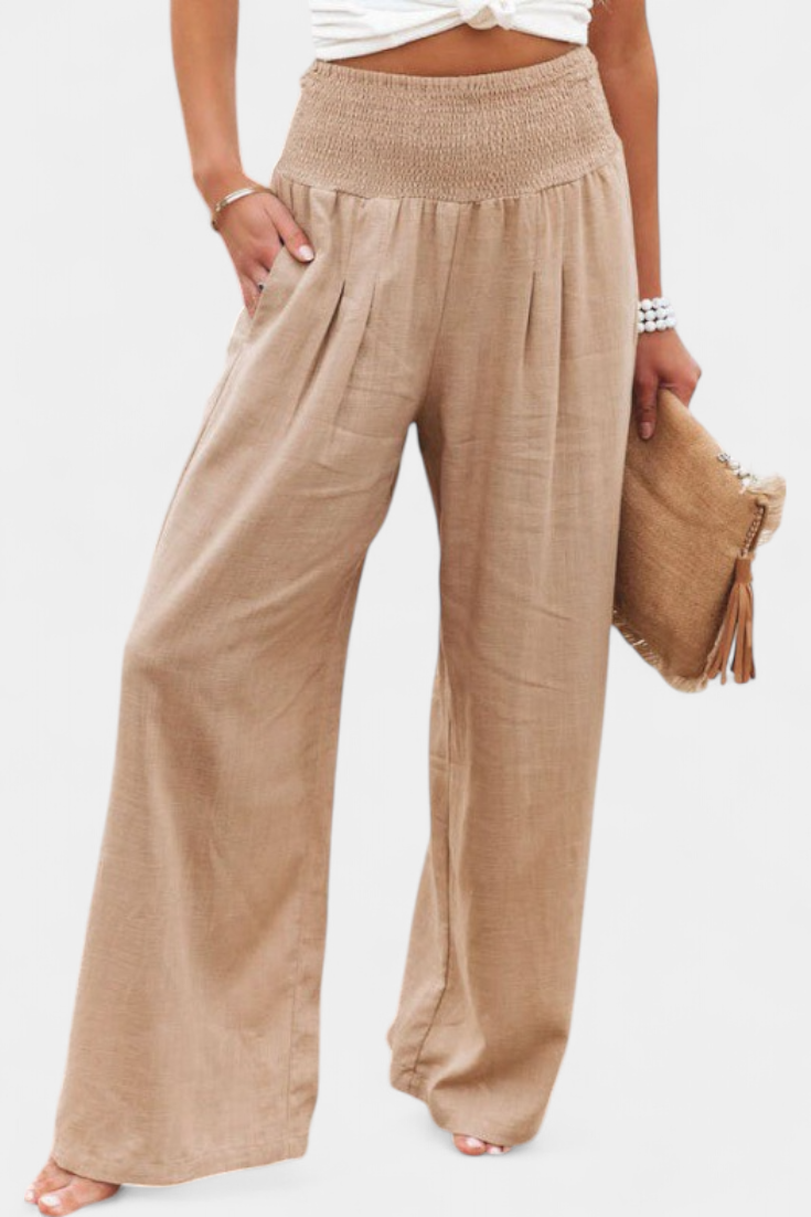 High Waist Smocked Wide Leg Pants