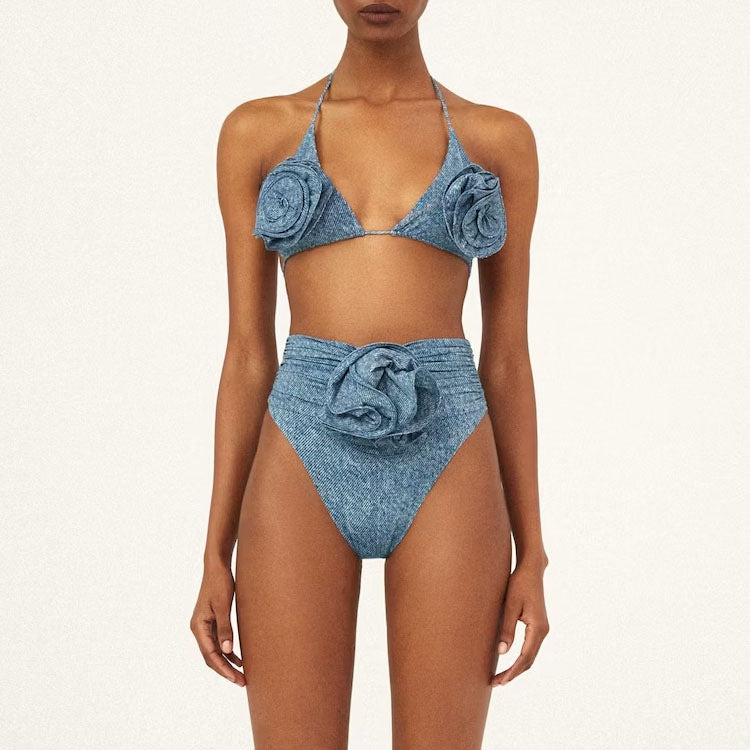 Denim Drip Bikini Set - Blue