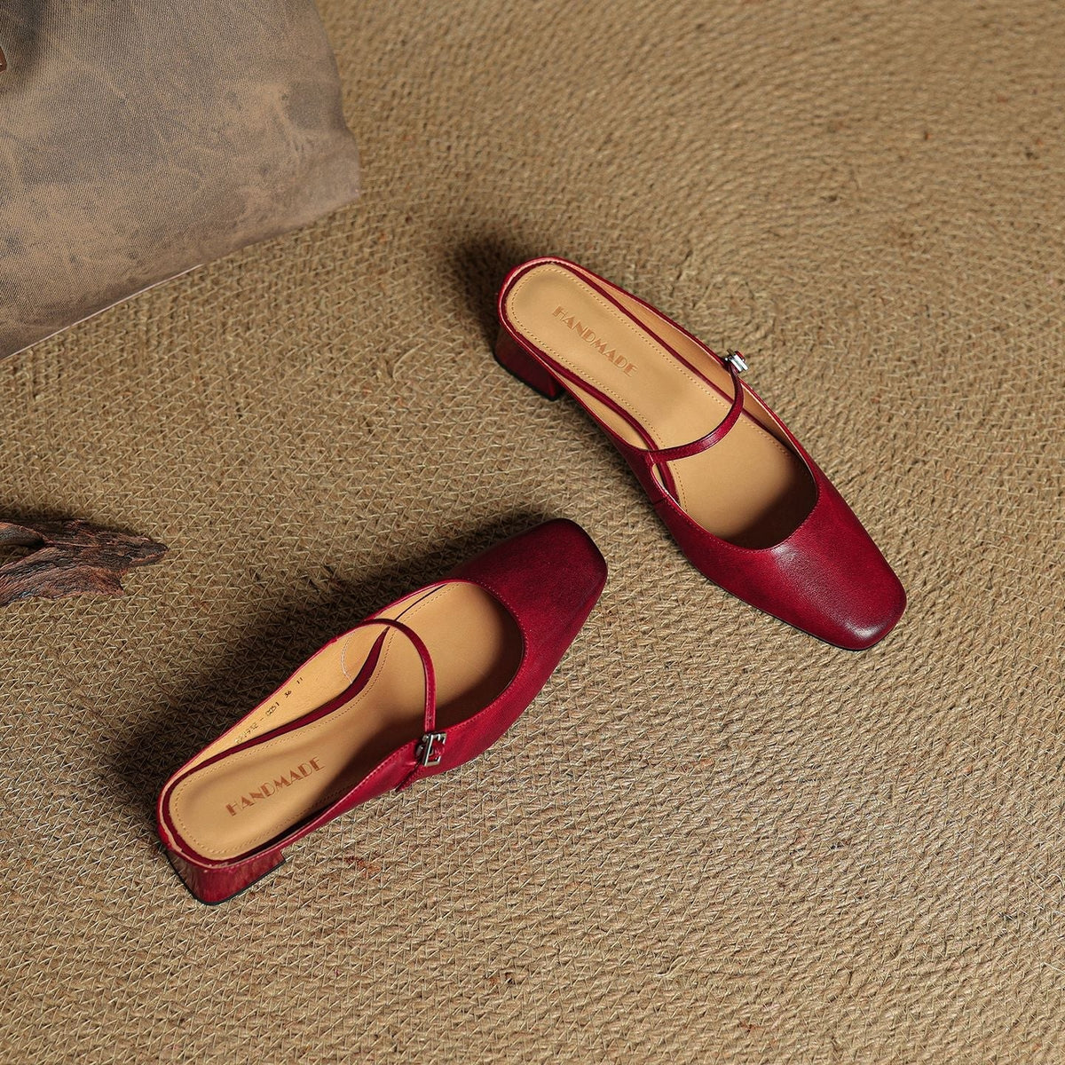 Square Toe Buckle Strap Block Heel Mary Jane Mules