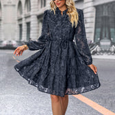 Textured Long Sleeve Button Front Tiered Mini Dress 9