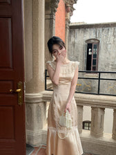 Lace Trim Sleeveless Satin Midi Dress 5