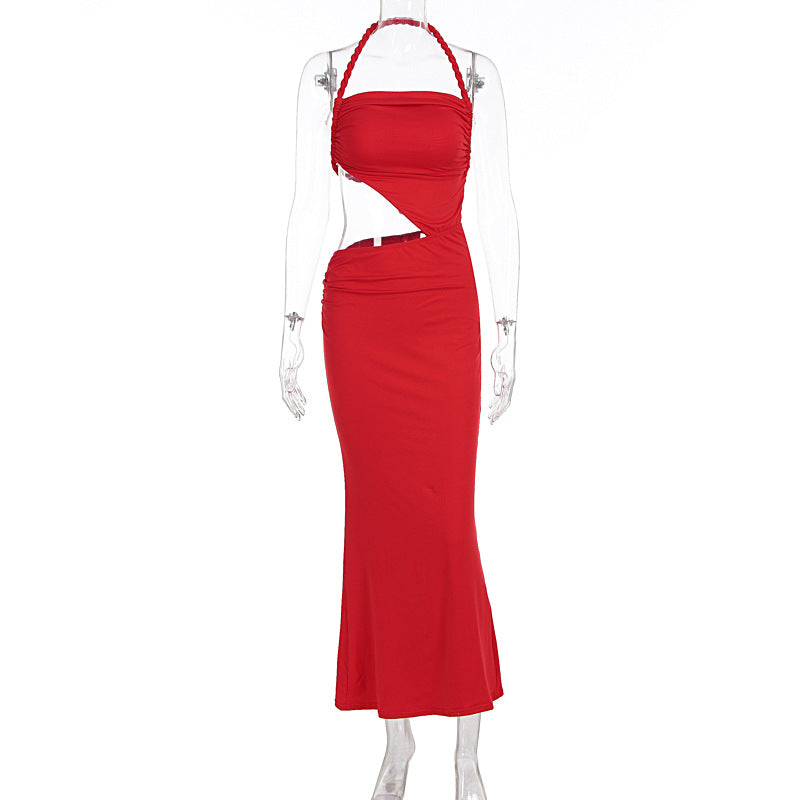 Braided Strap Halter Backless Cut Out Bodycon Maxi Dress 6