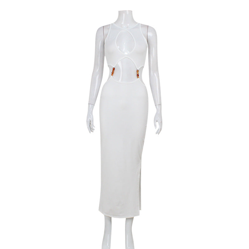 Halter Neck Keyhole Cut Out Chain Detail Sleeveless Bodycon Maxi Dress 5
