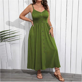 Spaghetti Strap Button Front Pocket Midi Dress 4