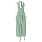 Halter Deep V-Neck Backless Satin Midi Dress 13